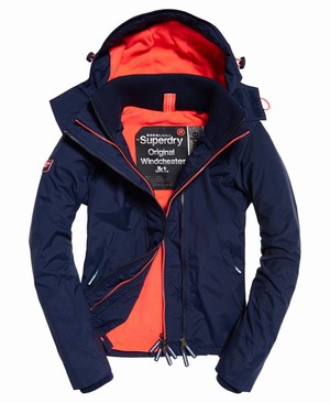 Superdry Pop Cipzár Hooded Arctic SD-Windcheater Női Kabát Korall/Sötétkék | IHPZE6028